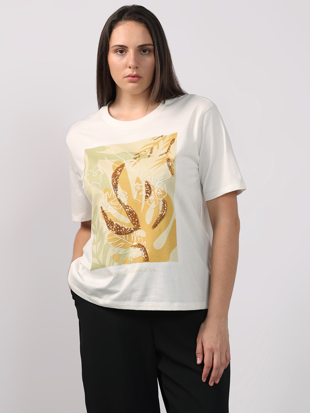 VERO MODA CURVE White Printed T-shirt