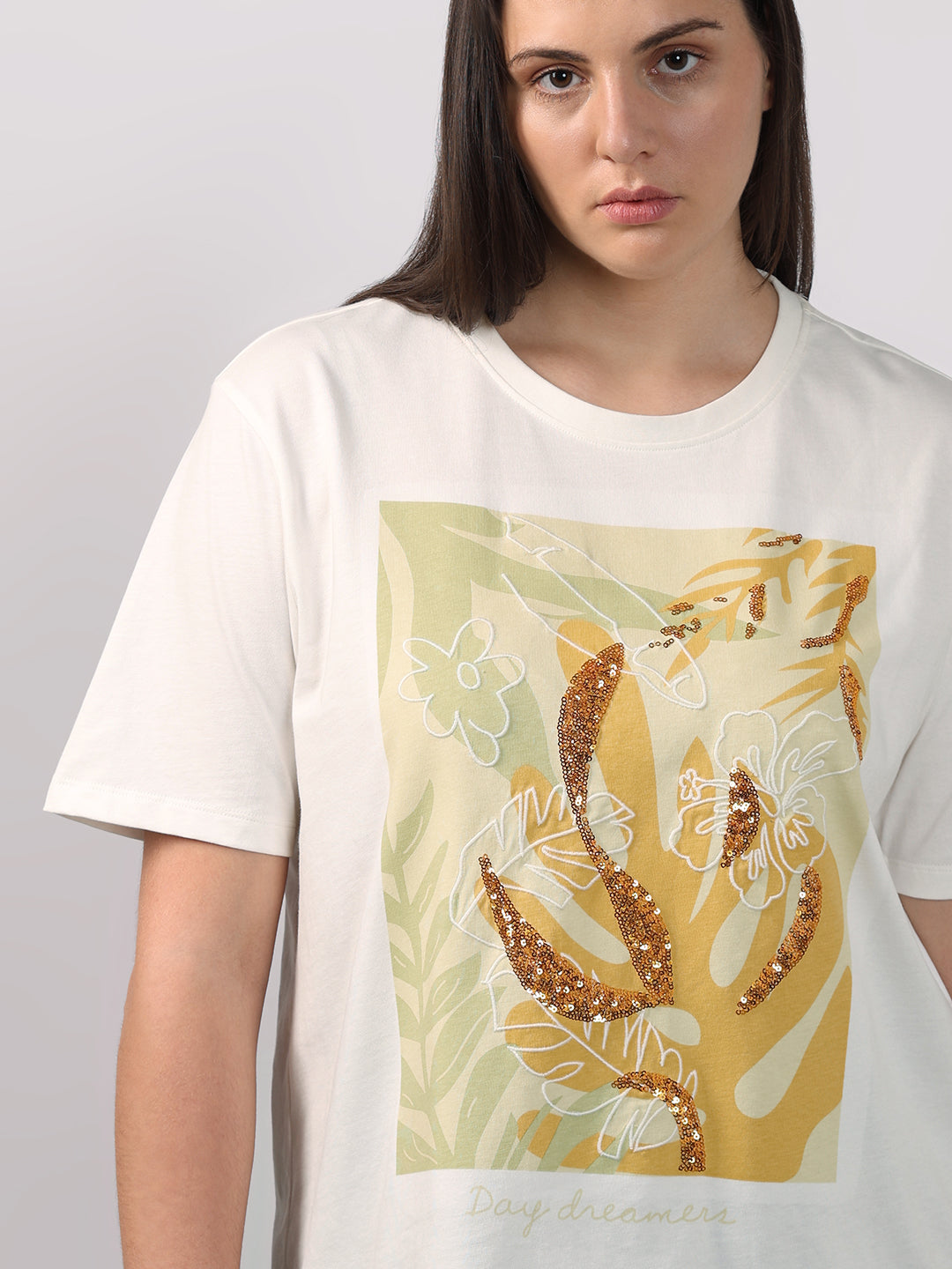 VERO MODA CURVE White Printed T-shirt