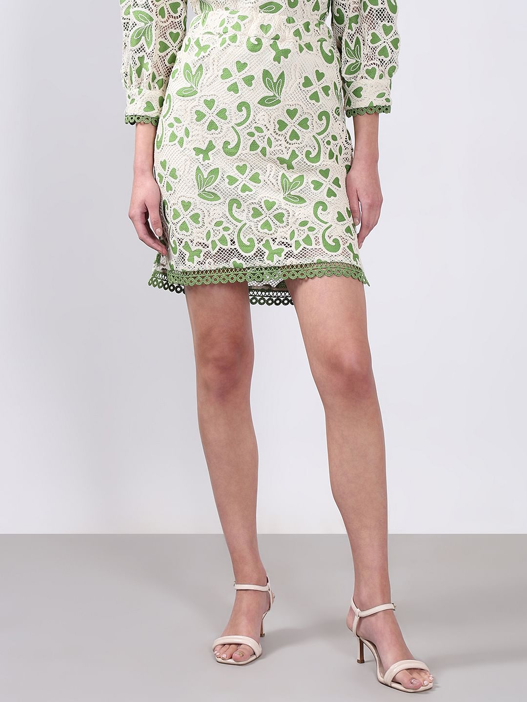 Green Embroidered Co-Ord Set Skirt