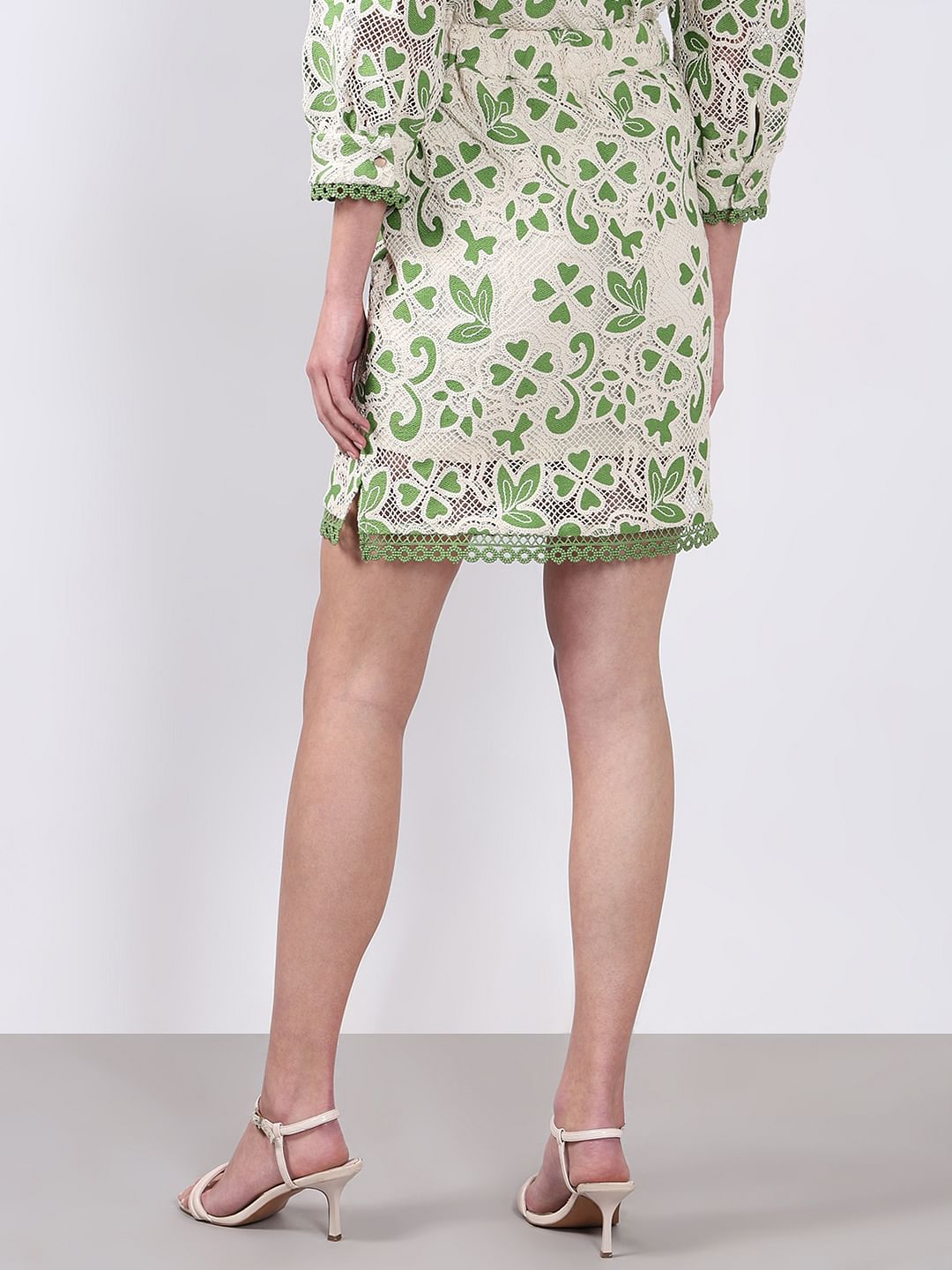 Green Embroidered Co-Ord Set Skirt