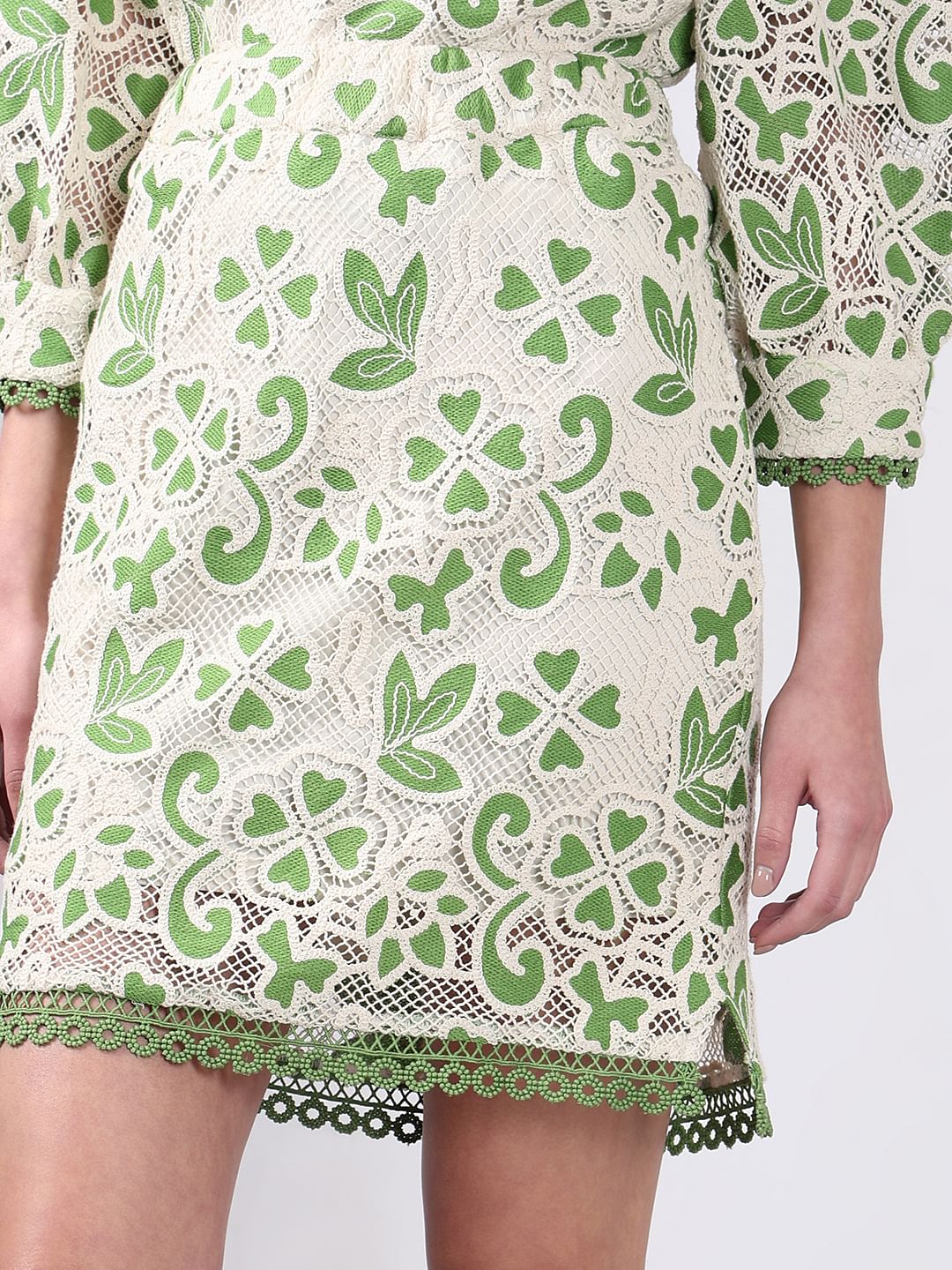 Green Embroidered Co-Ord Set Skirt