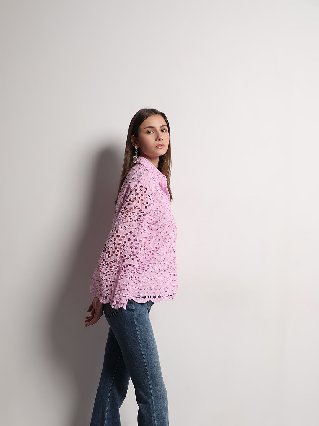 Lilac Cutwork Cotton Shirt