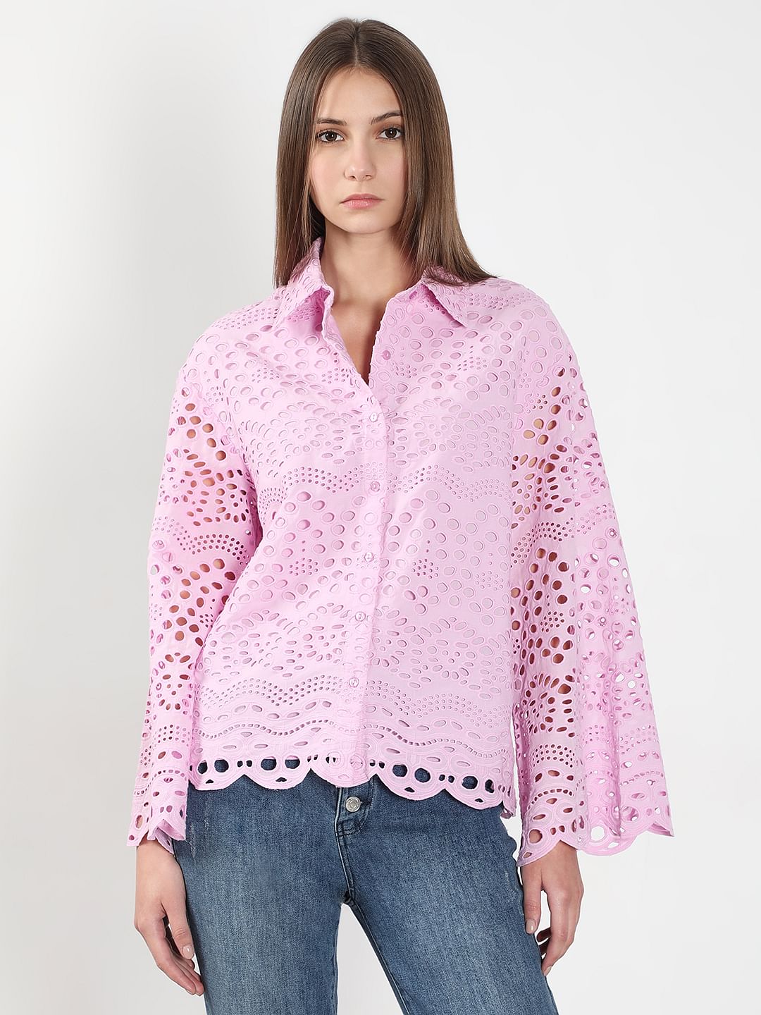 Lilac Cutwork Cotton Shirt