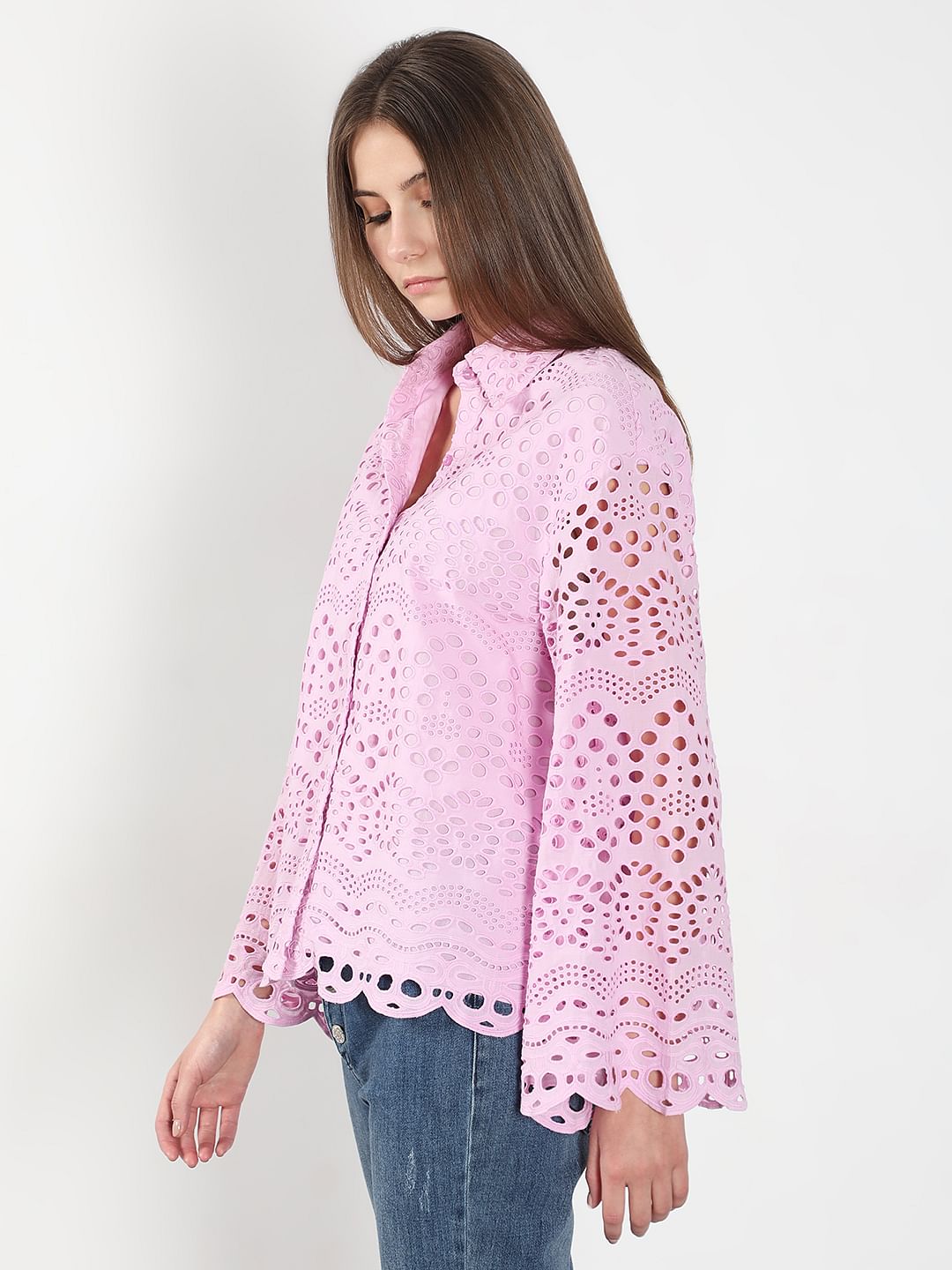 Lilac Cutwork Cotton Shirt