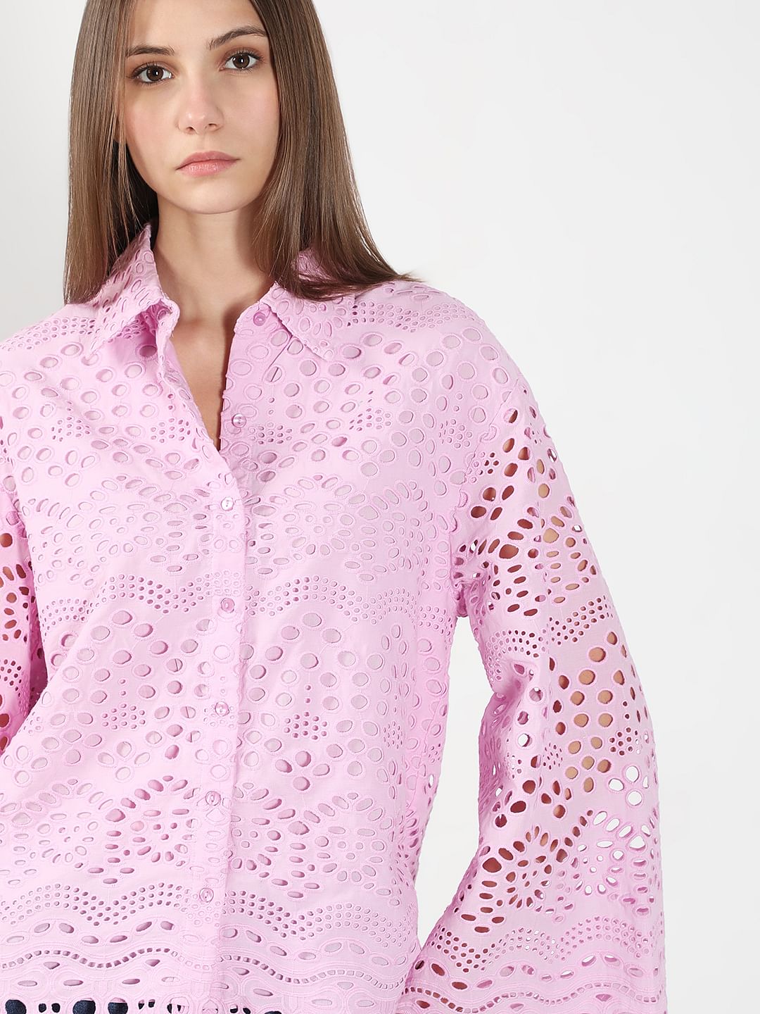 Lilac Cutwork Cotton Shirt