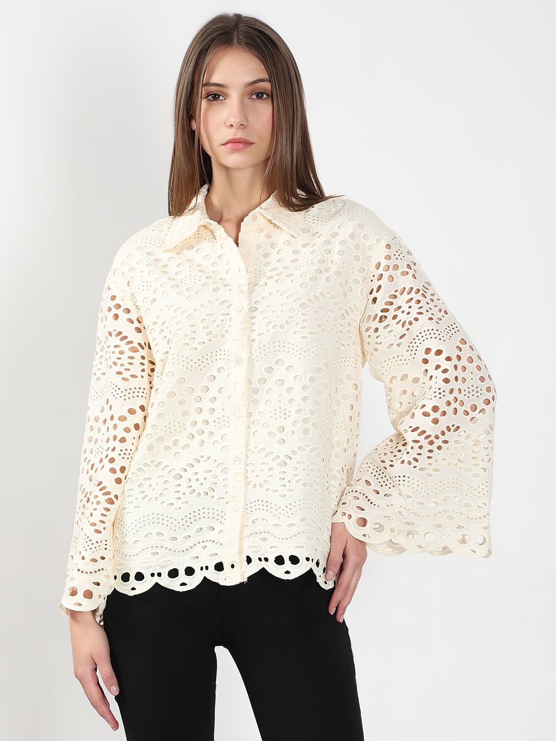 Ecru Cutwork Cotton Shirt