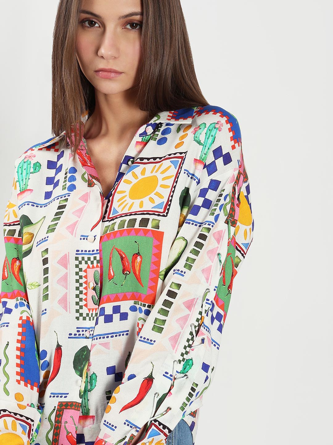 Ecru Printed Full Sleeves Shirt