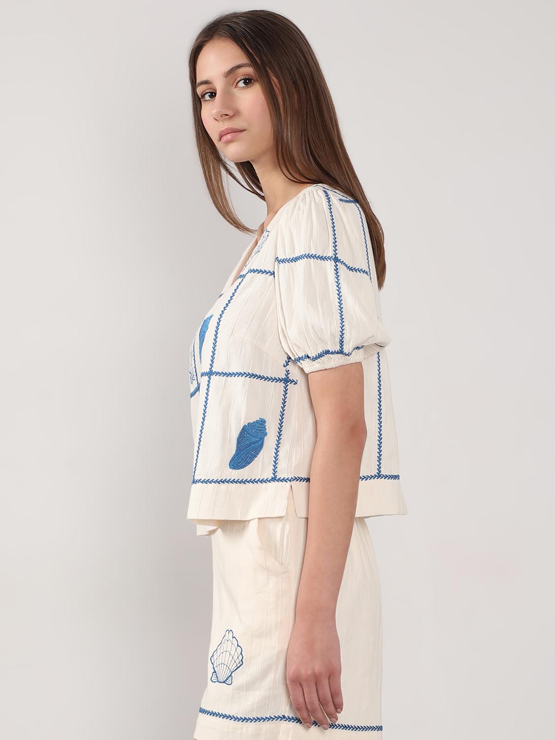 Vero Moda Ecru Embroidered Co-Ord Set Top