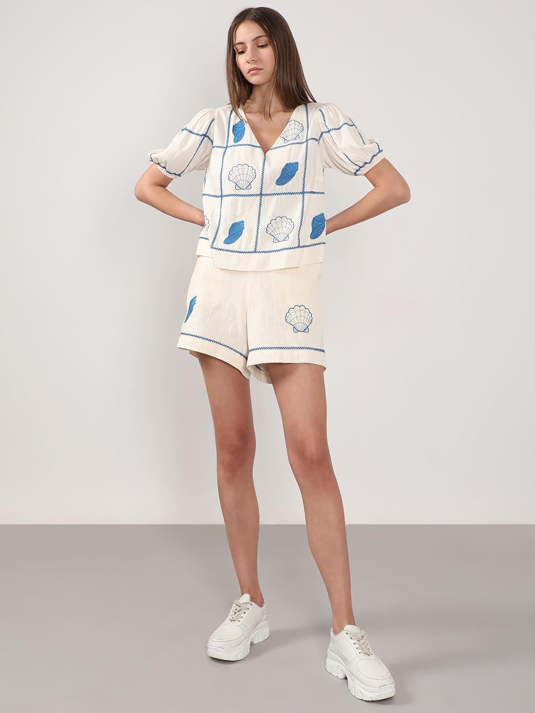 Vero Moda Ecru Embroidered Co-Ord Set Top