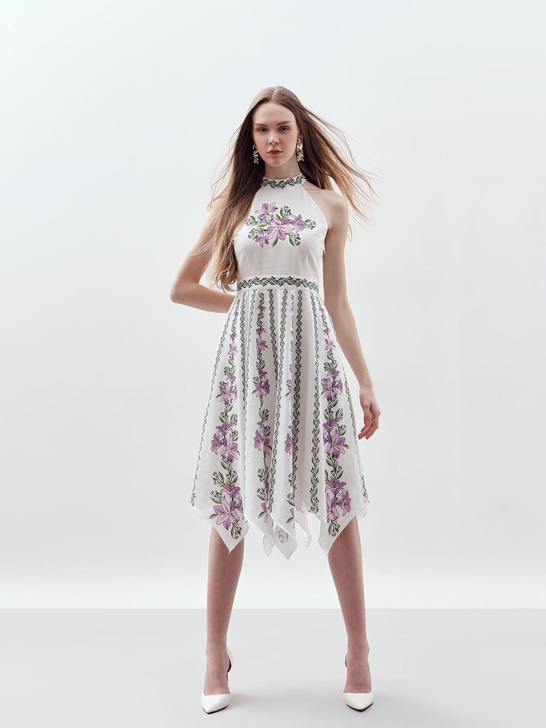 Vero Moda White Printed Asymmetric Dress