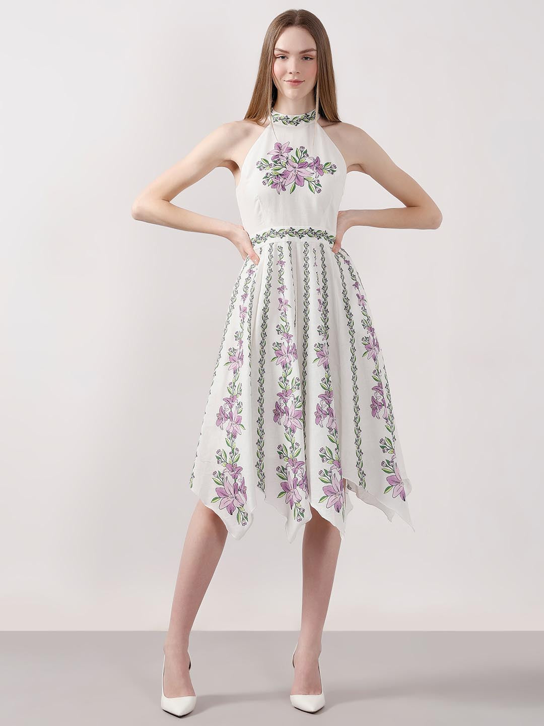 Vero Moda White Printed Asymmetric Dress
