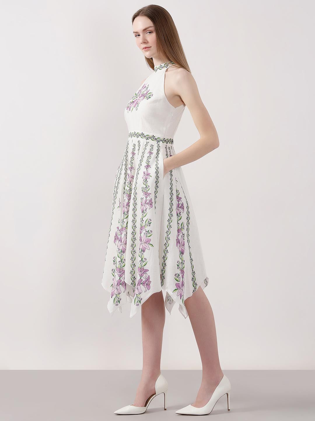 Vero Moda White Printed Asymmetric Dress