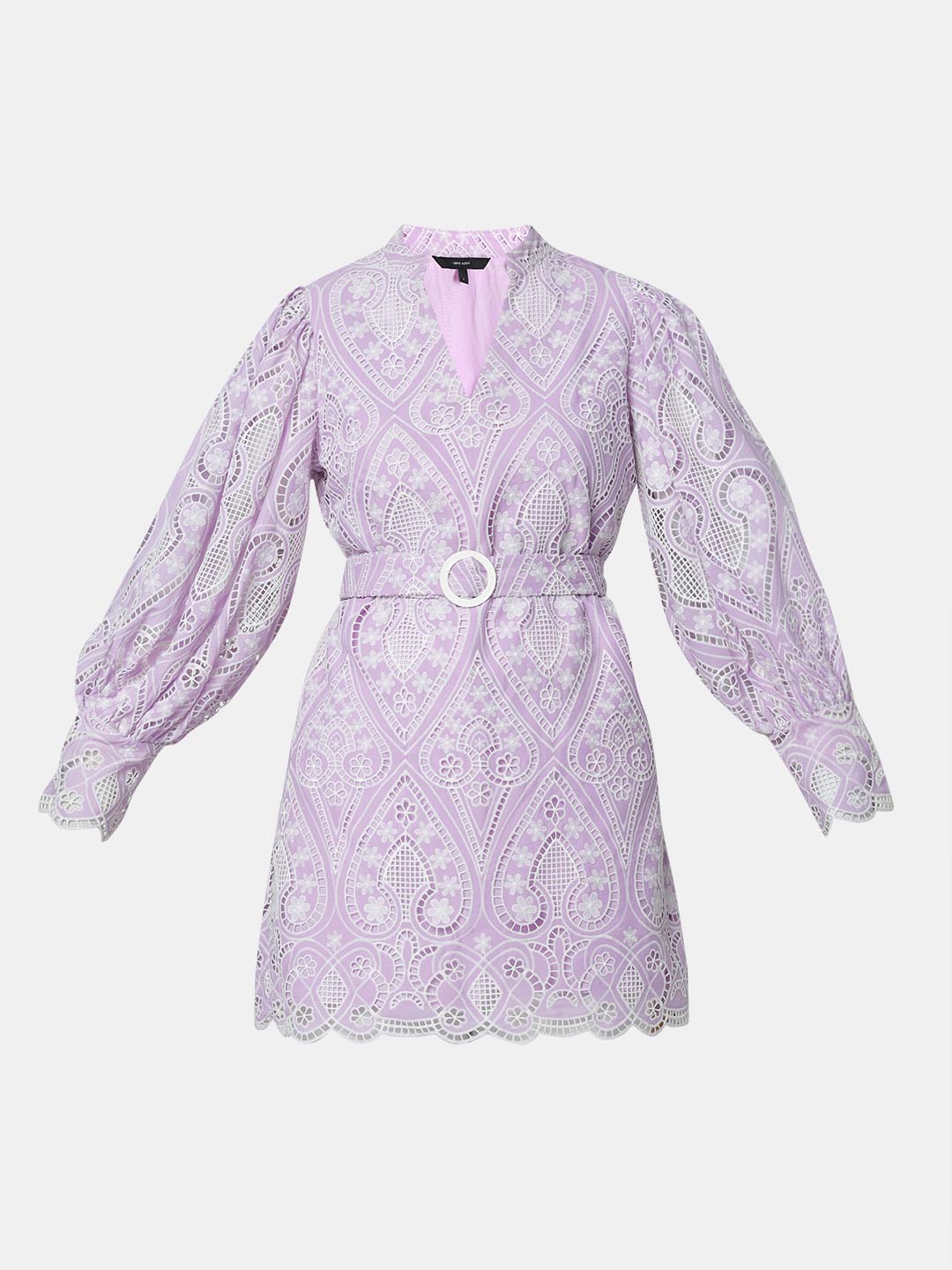 Lilac Schiffli Embroidered Mini Dress