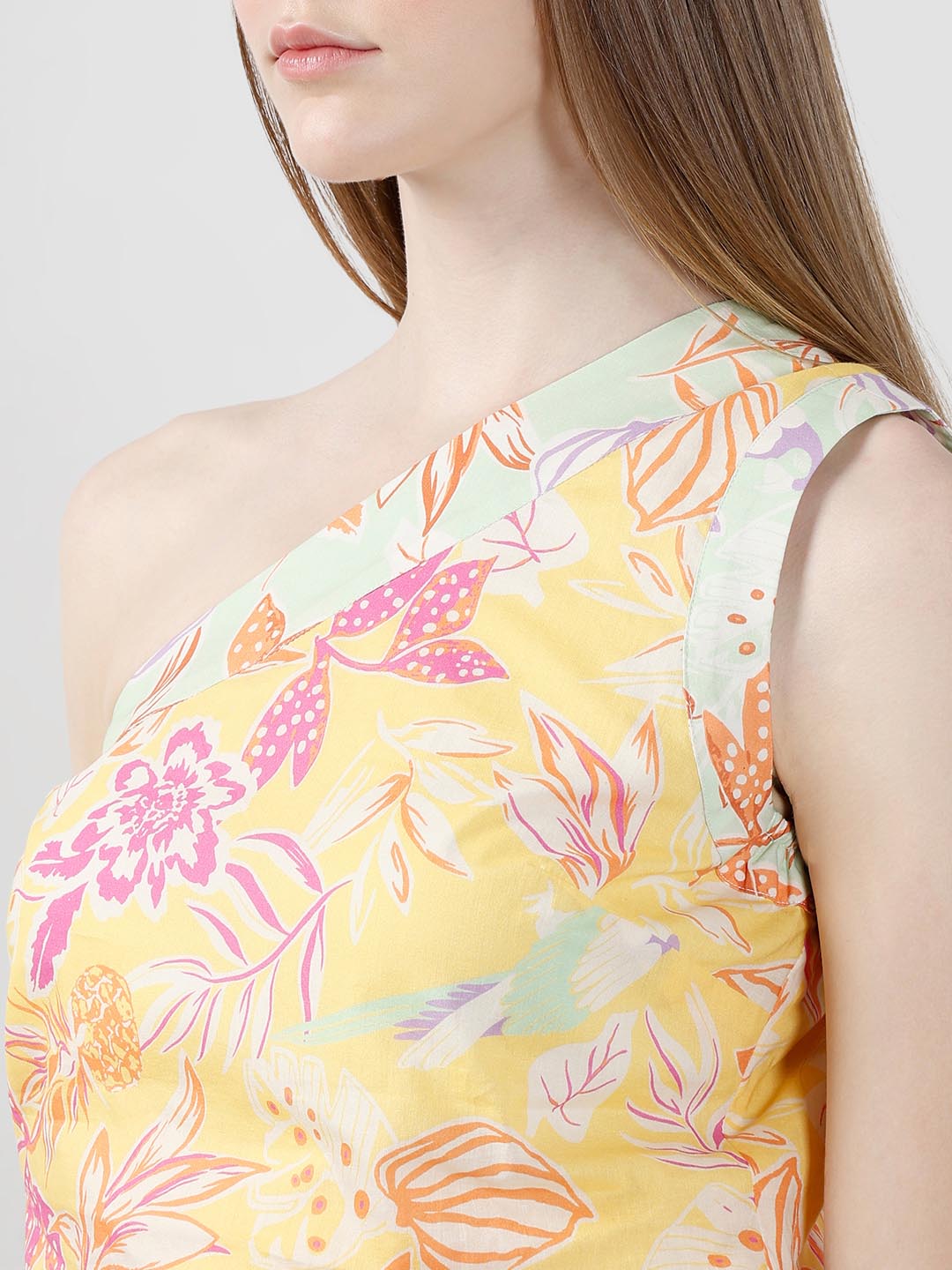 Vero Moda Yellow Floral One Shoulder Top
