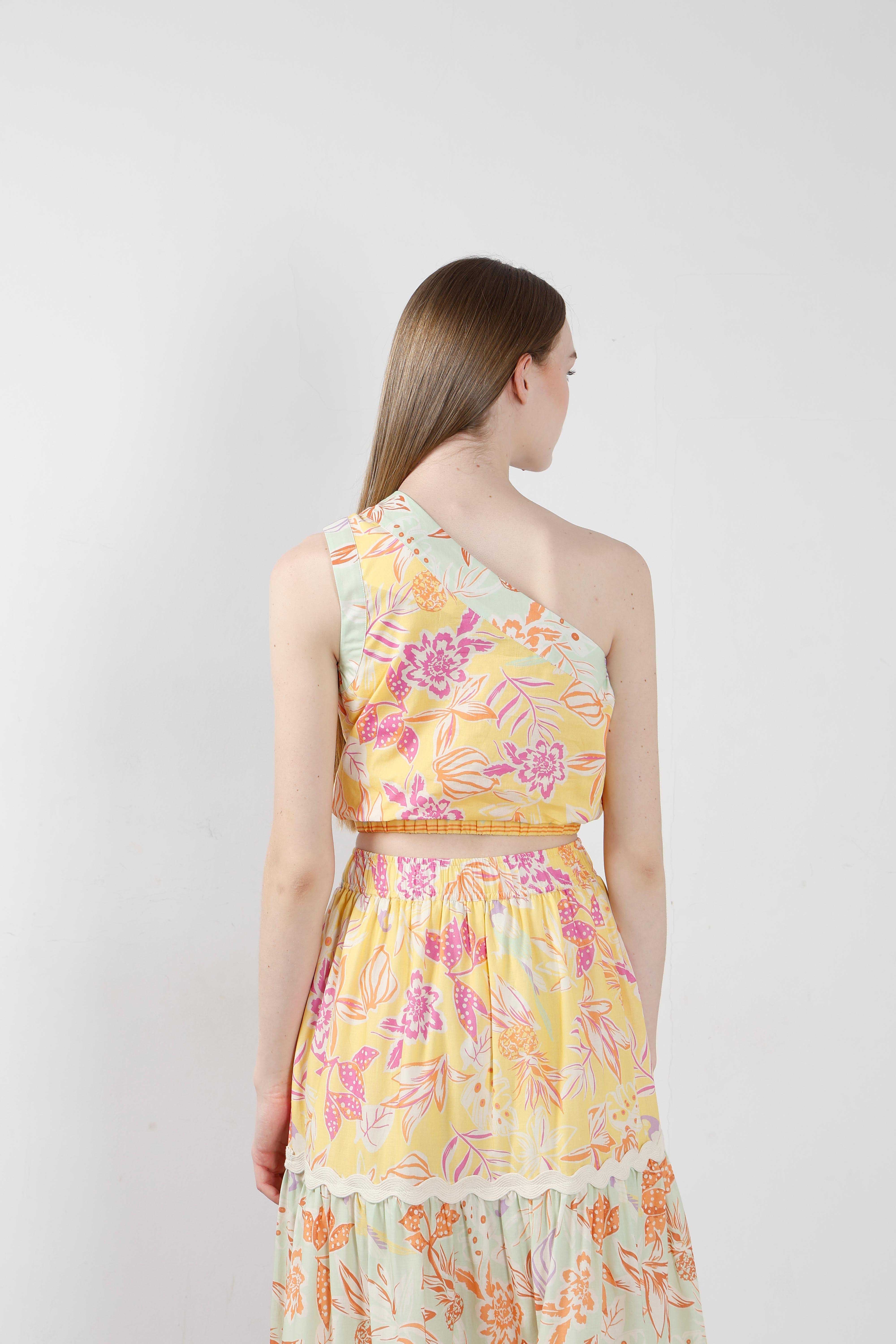 Vero Moda Yellow Floral One Shoulder Top