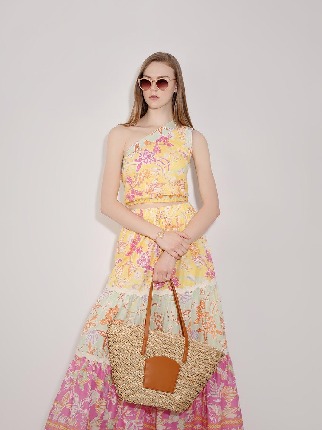 Vero Moda Yellow Floral One Shoulder Top