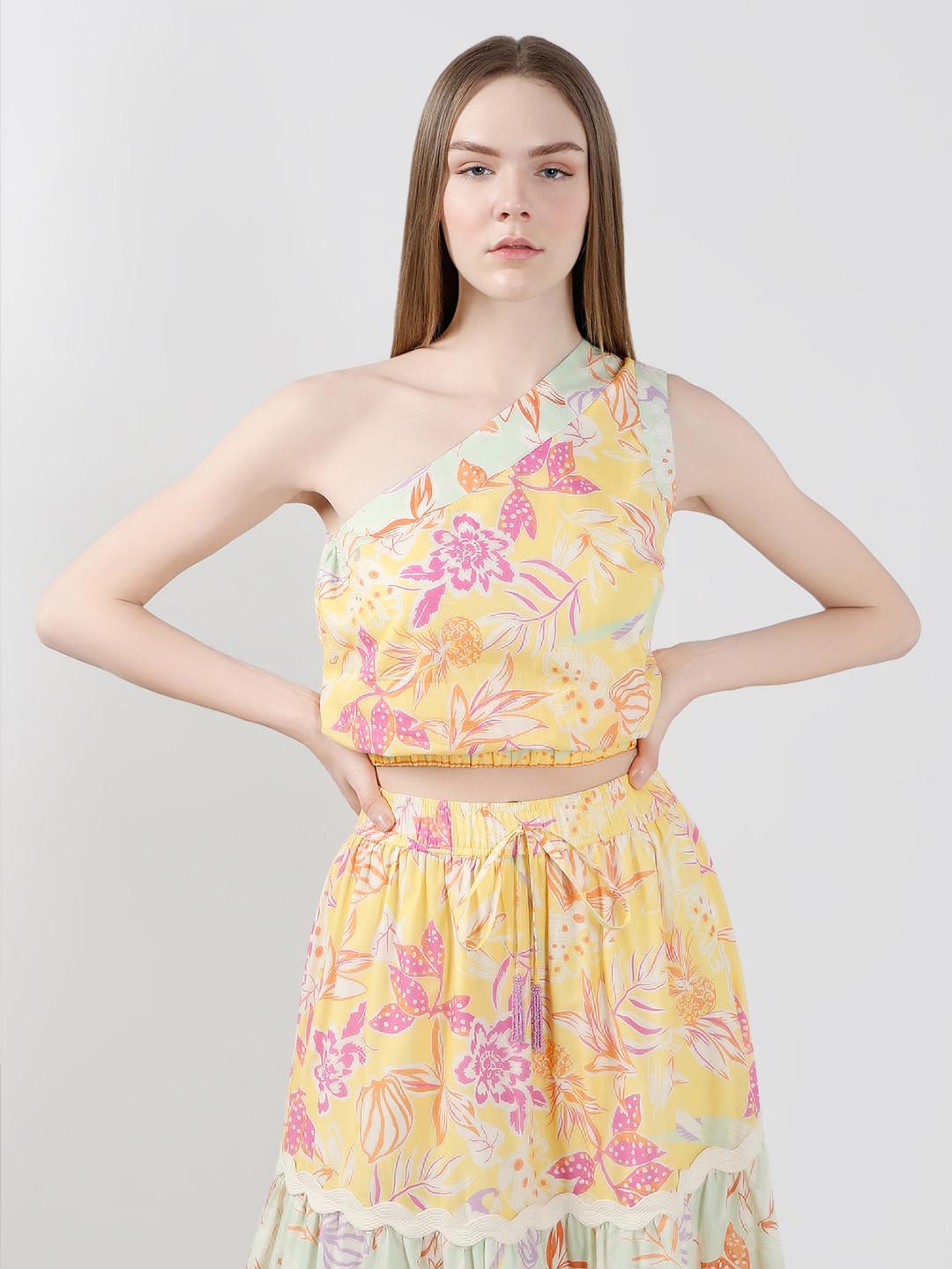 Vero Moda Yellow Floral One Shoulder Top