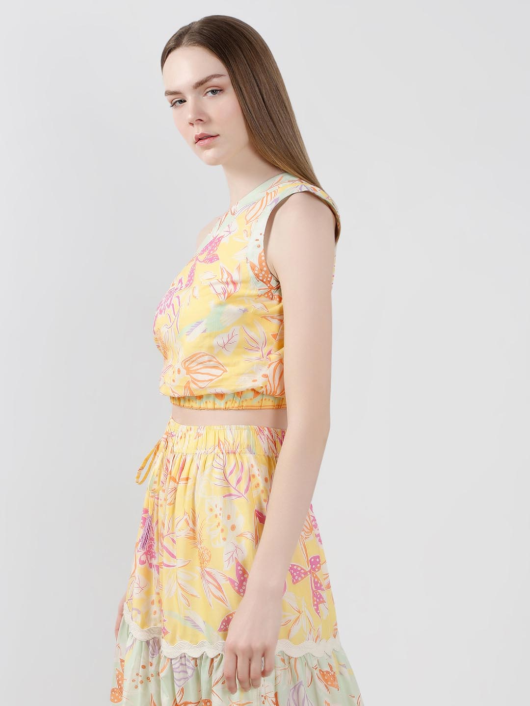 Vero Moda Yellow Floral One Shoulder Top