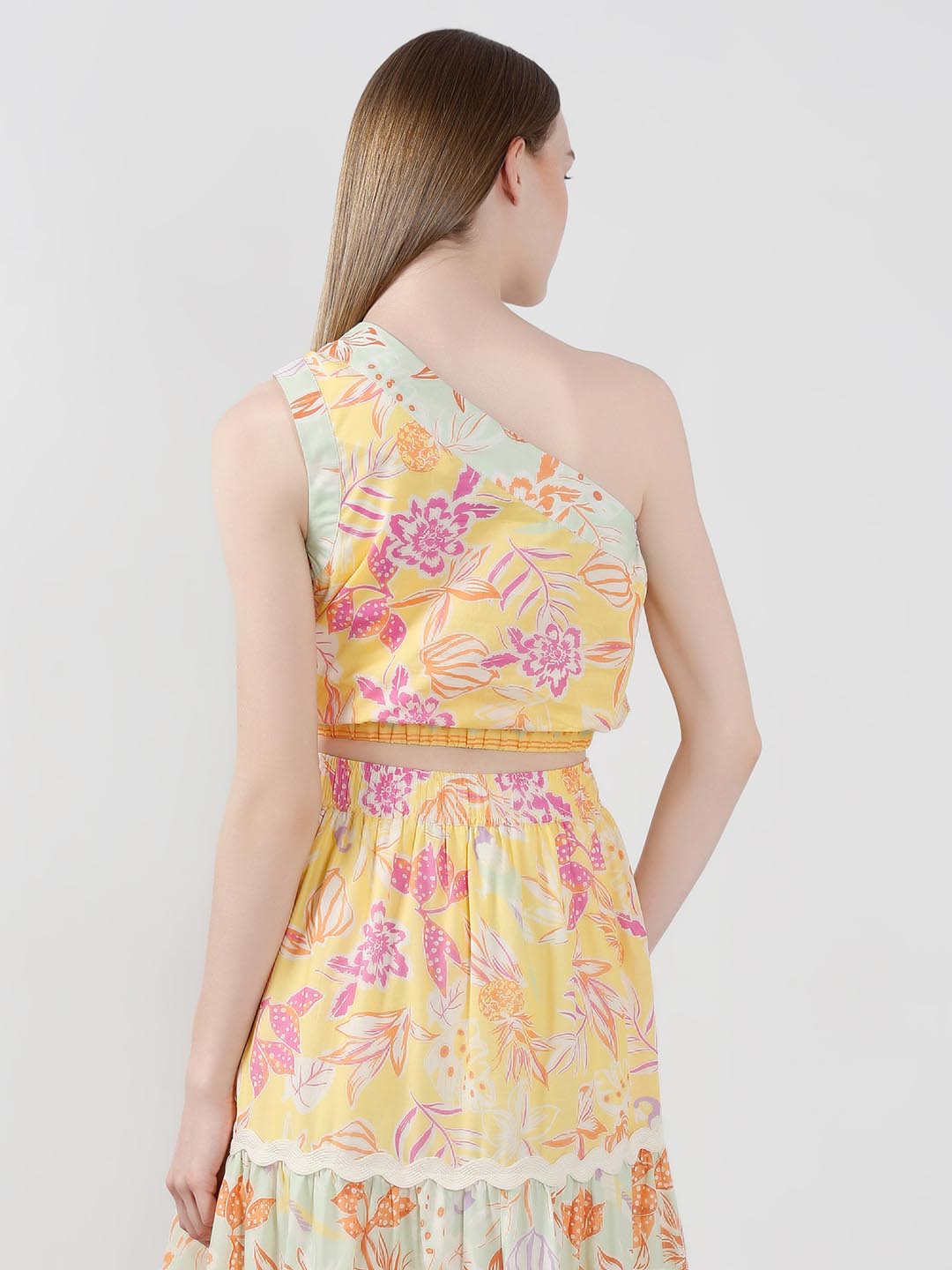 Vero Moda Yellow Floral One Shoulder Top