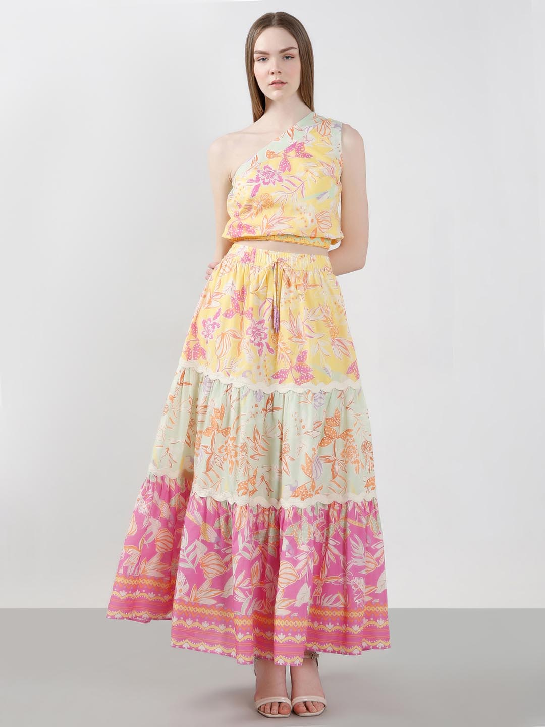 Vero Moda Yellow Floral One Shoulder Top