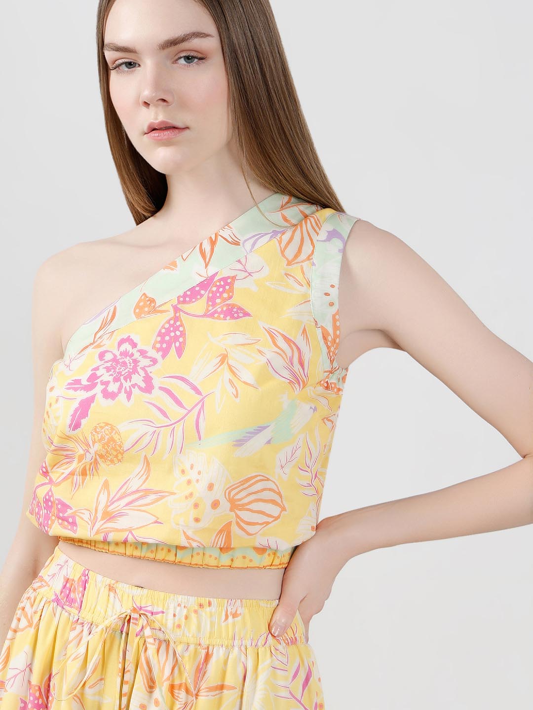 Vero Moda Yellow Floral One Shoulder Top