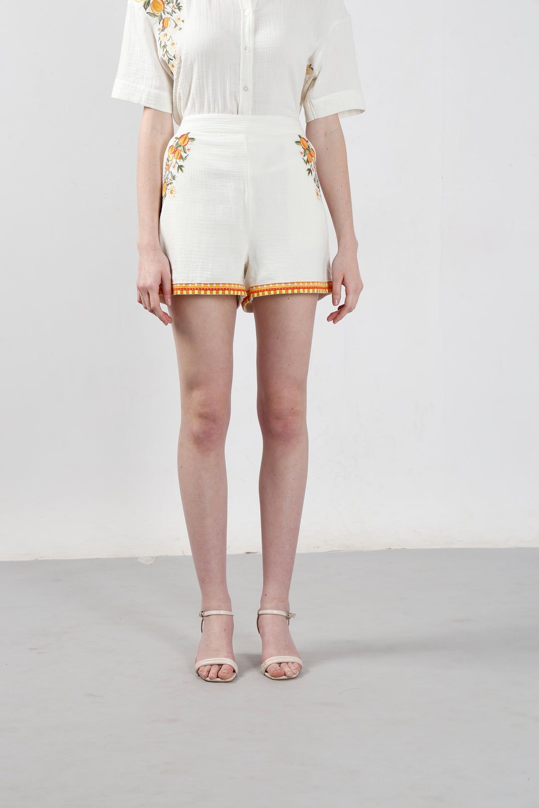 Vero Moda White Embroidered Print Shorts