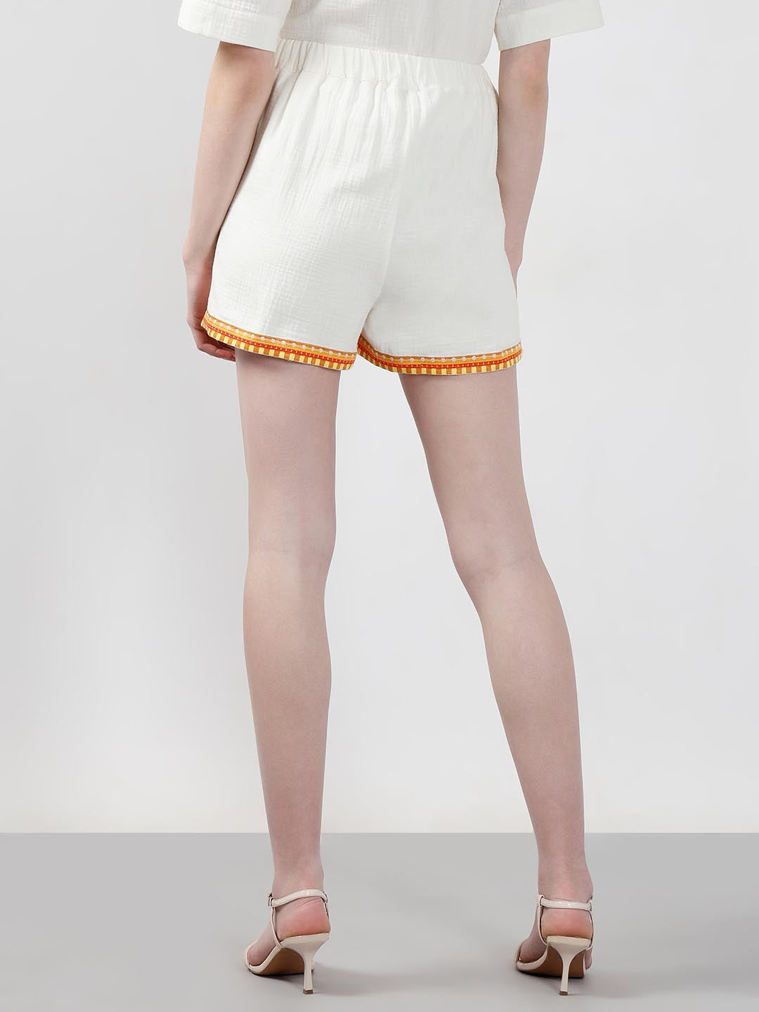 Vero Moda White Embroidered Print Shorts