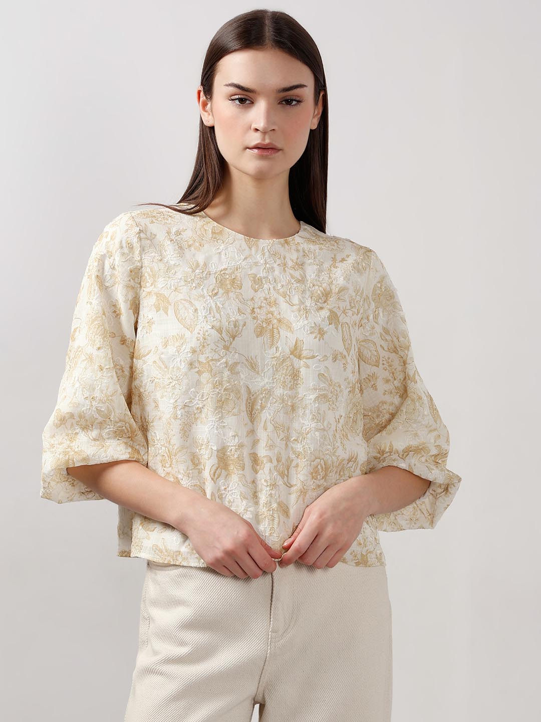 Vero Moda Ecru Jacquard Printed Top