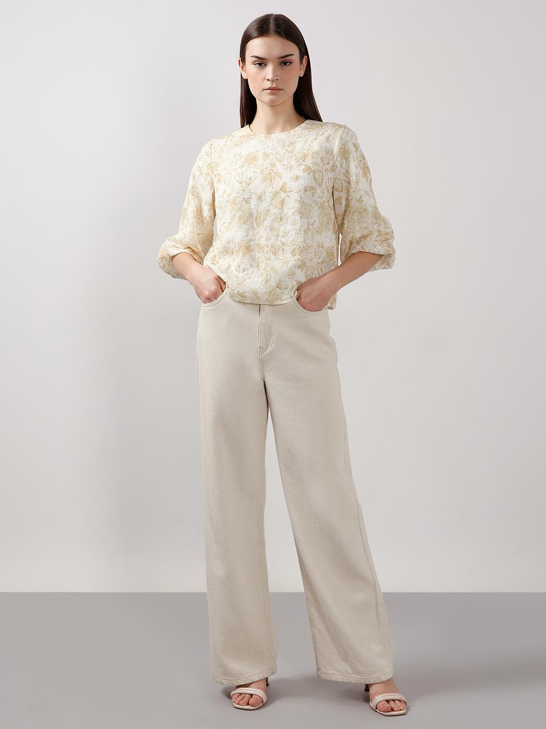 Vero Moda Ecru Jacquard Printed Top