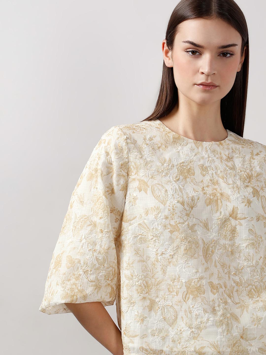 Vero Moda Ecru Jacquard Printed Top