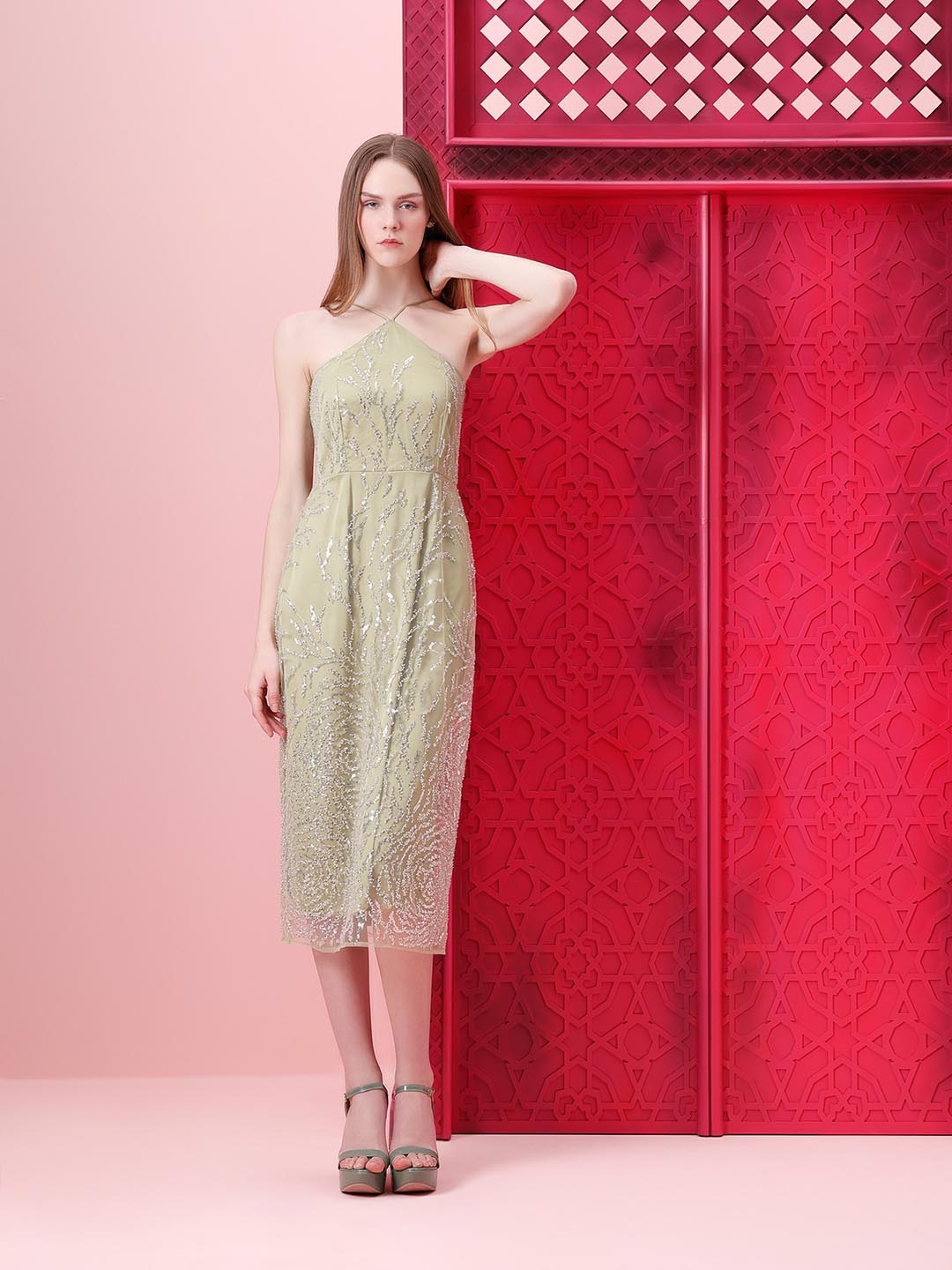 Vero Moda Marquee Sage Green Strappy Midi Dress