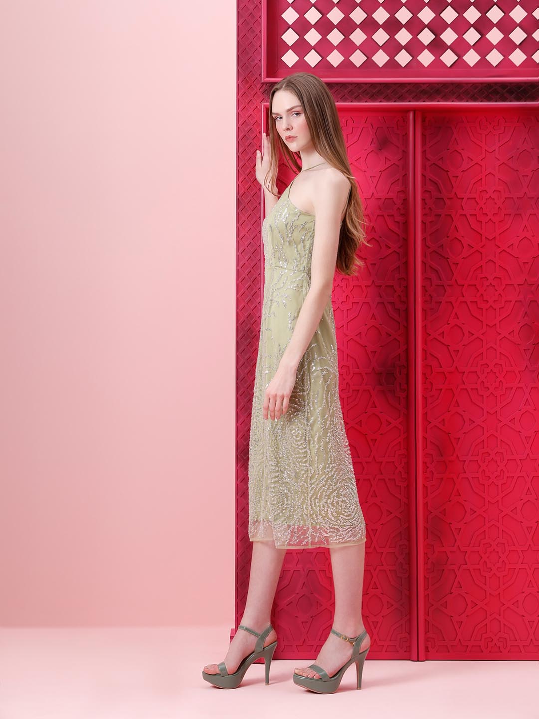 Vero Moda Marquee Sage Green Strappy Midi Dress