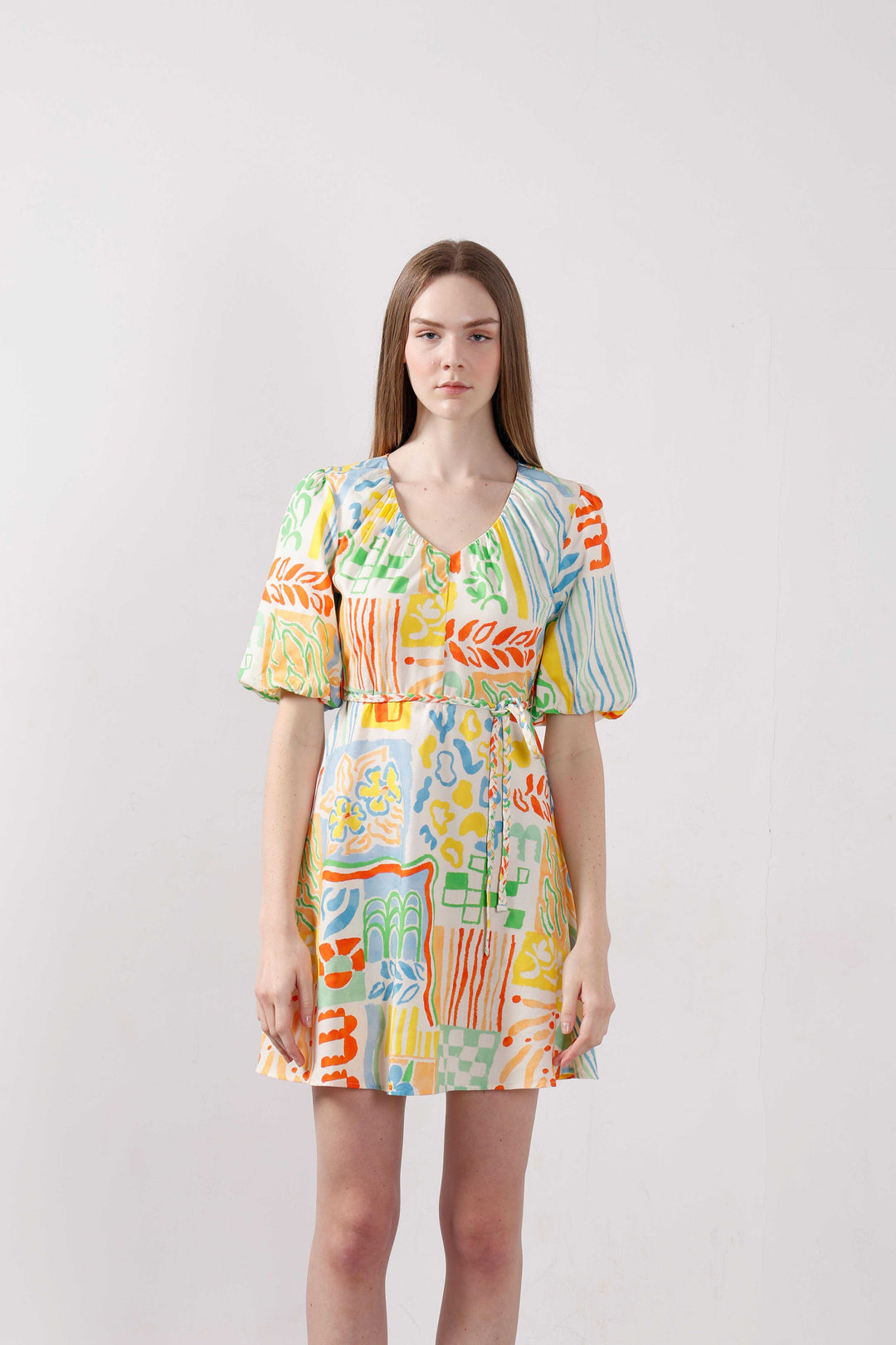 Vero Moda White Printed Puff Sleeves Dress