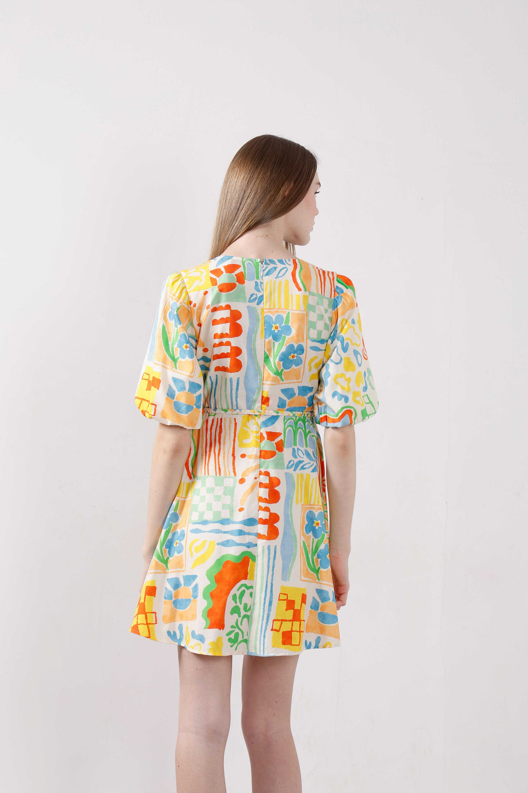 Vero Moda White Printed Puff Sleeves Dress