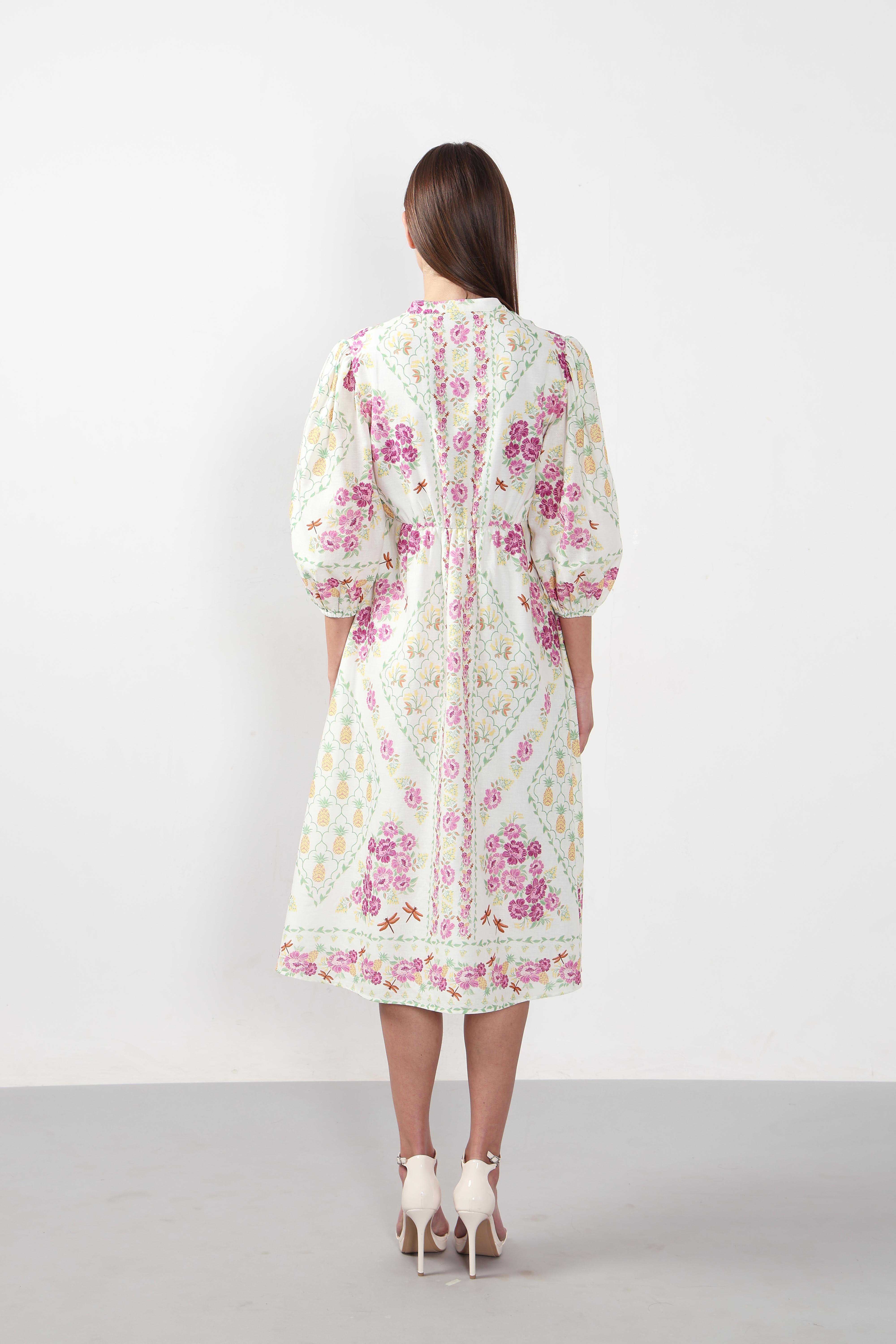 Vero Moda White Printed Cotton Midi Dress