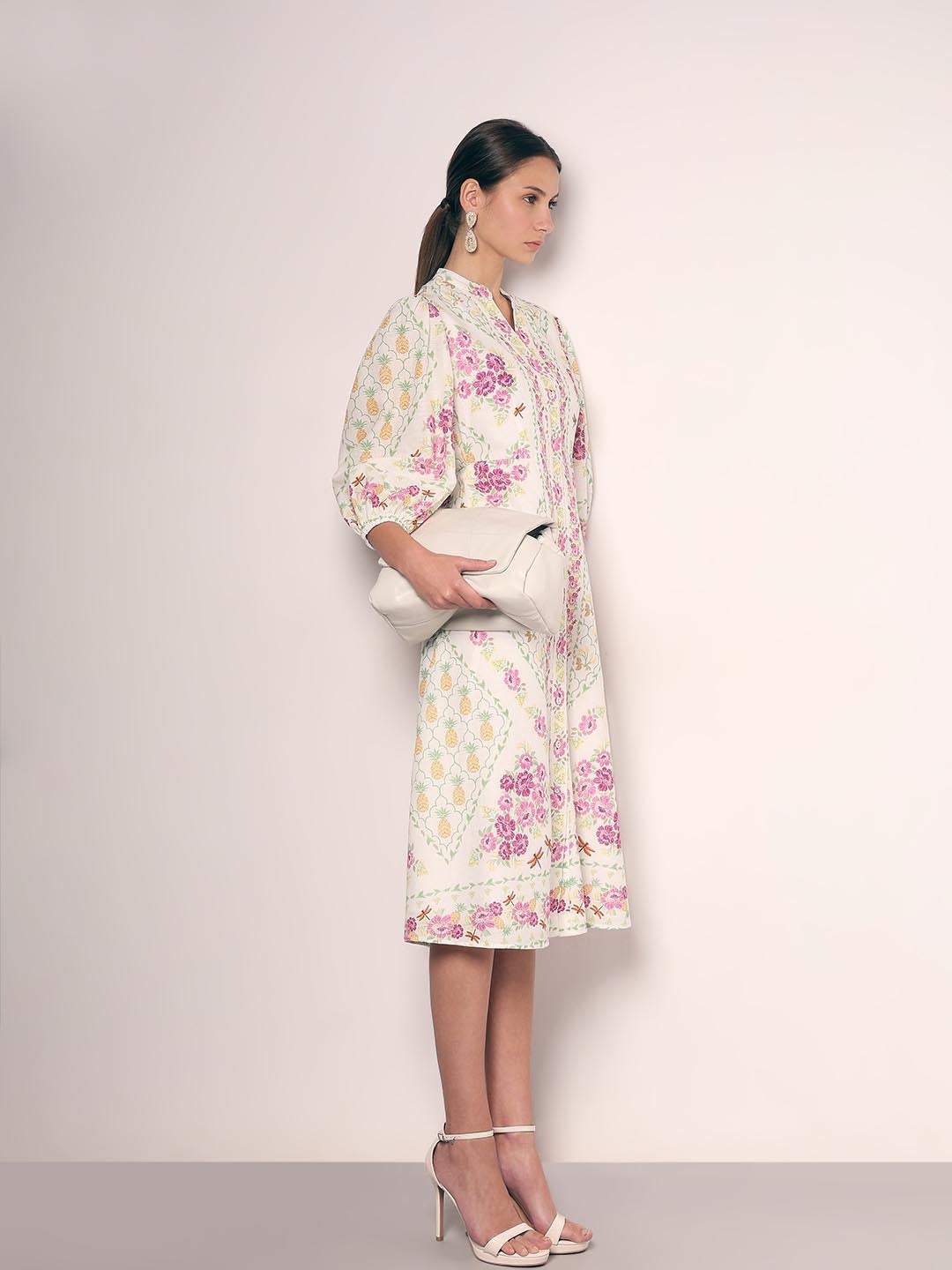 Vero Moda White Printed Cotton Midi Dress