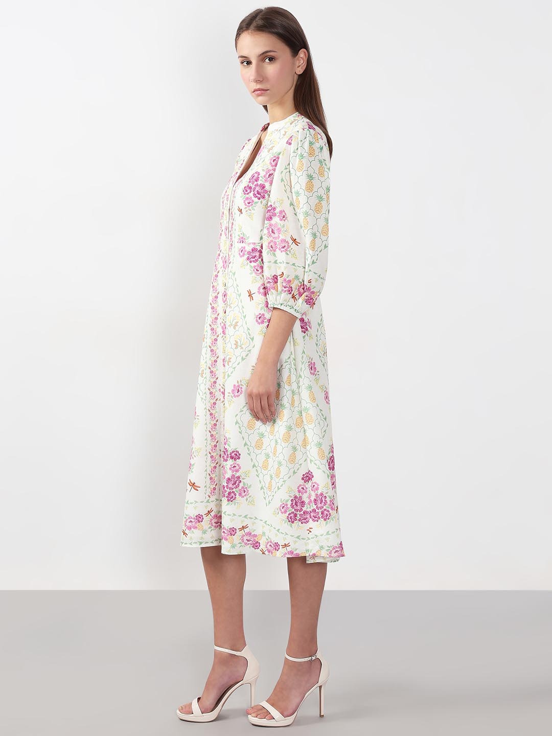 Vero Moda White Printed Cotton Midi Dress