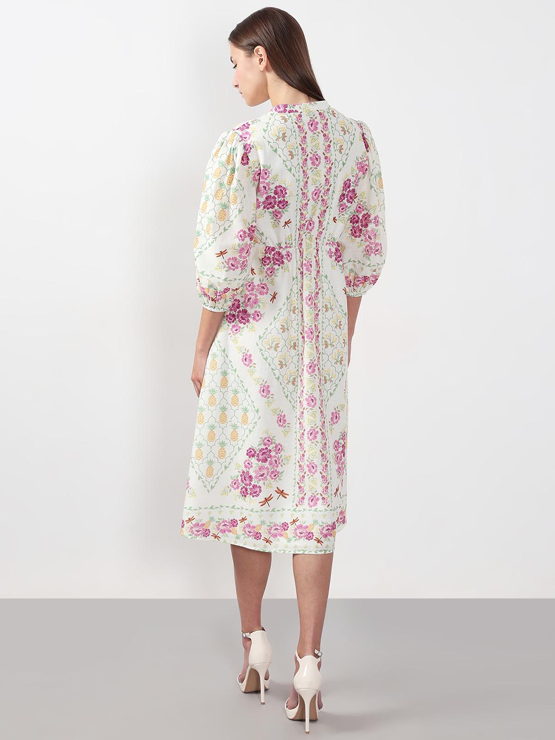 Vero Moda White Printed Cotton Midi Dress