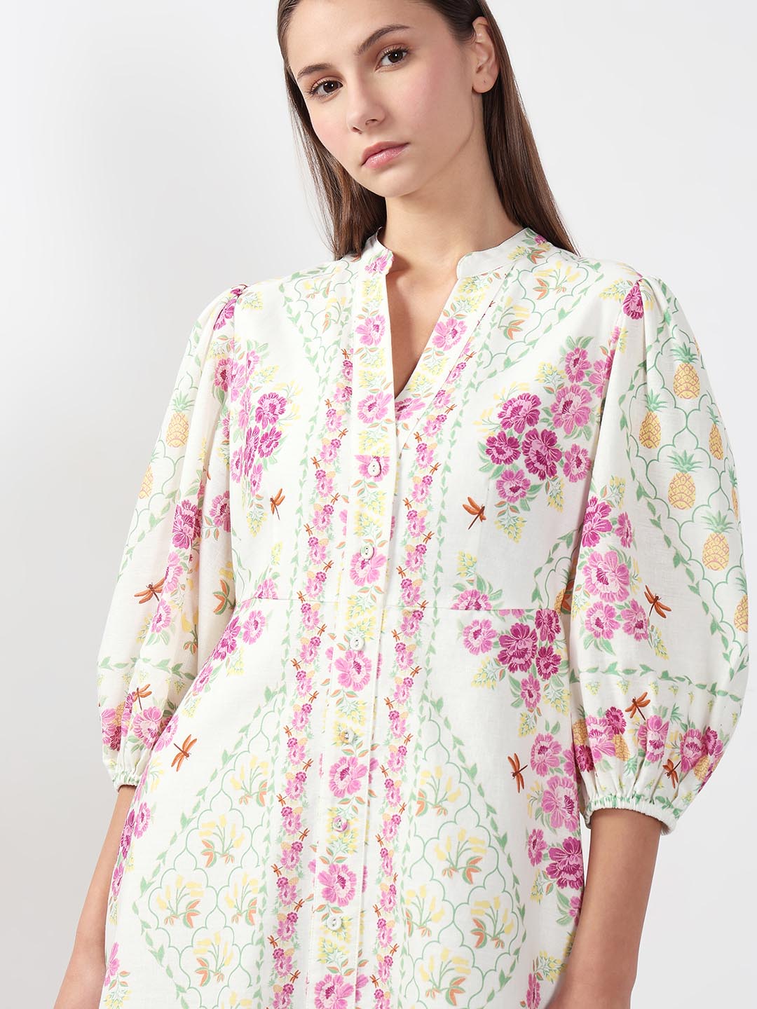 Vero Moda White Printed Cotton Midi Dress