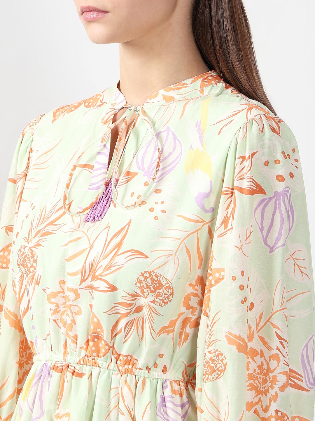 Vero Moda Green Floral Fit & Flare Dress