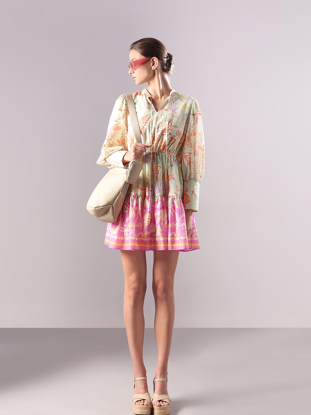 Vero Moda Green Floral Fit & Flare Dress