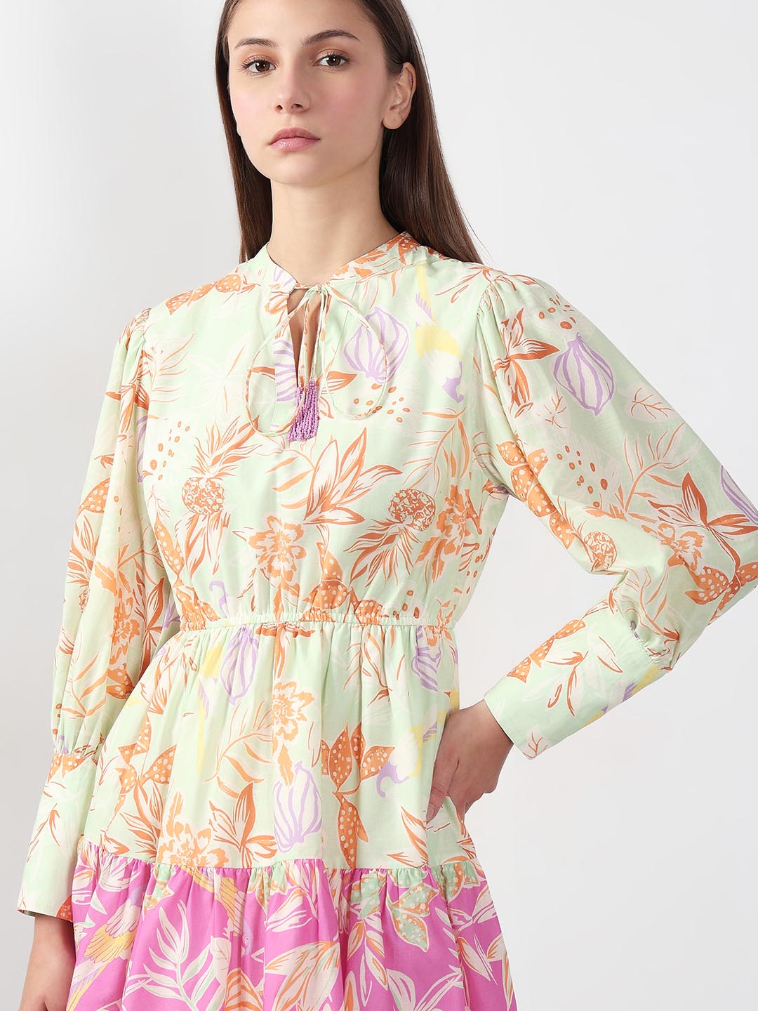 Vero Moda Green Floral Fit & Flare Dress