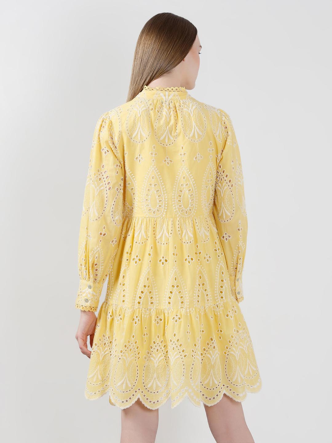 Vero Moda Yellow Schiffli Embroidered Dress