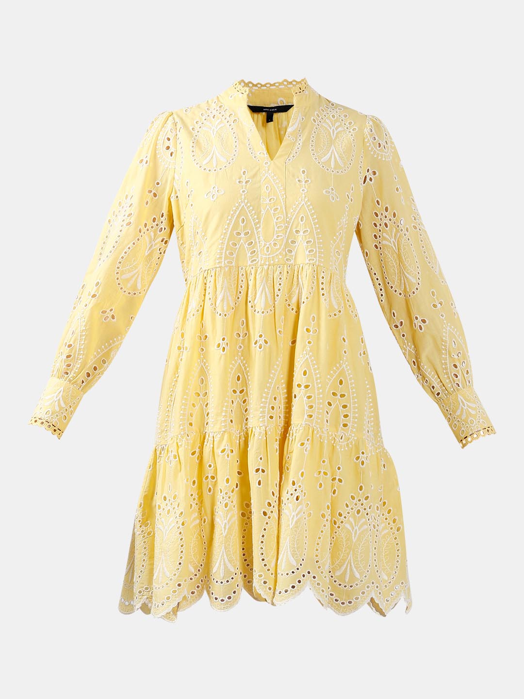 Vero Moda Yellow Schiffli Embroidered Dress