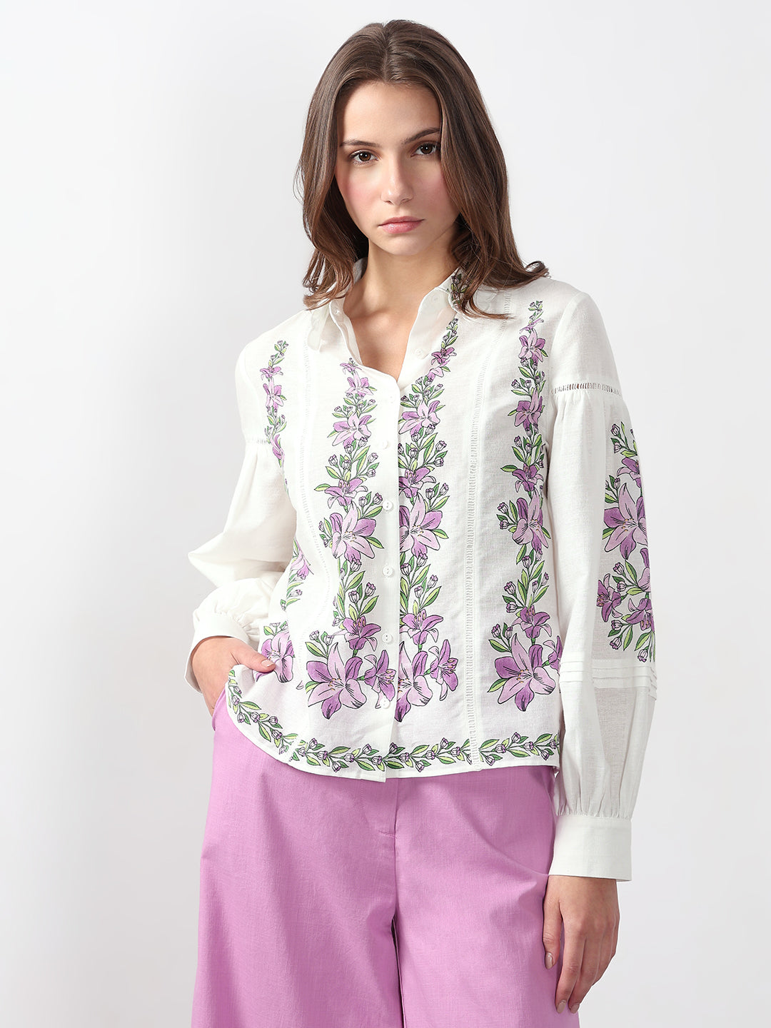 VERO MODA White Floral Print Cotton Shirt