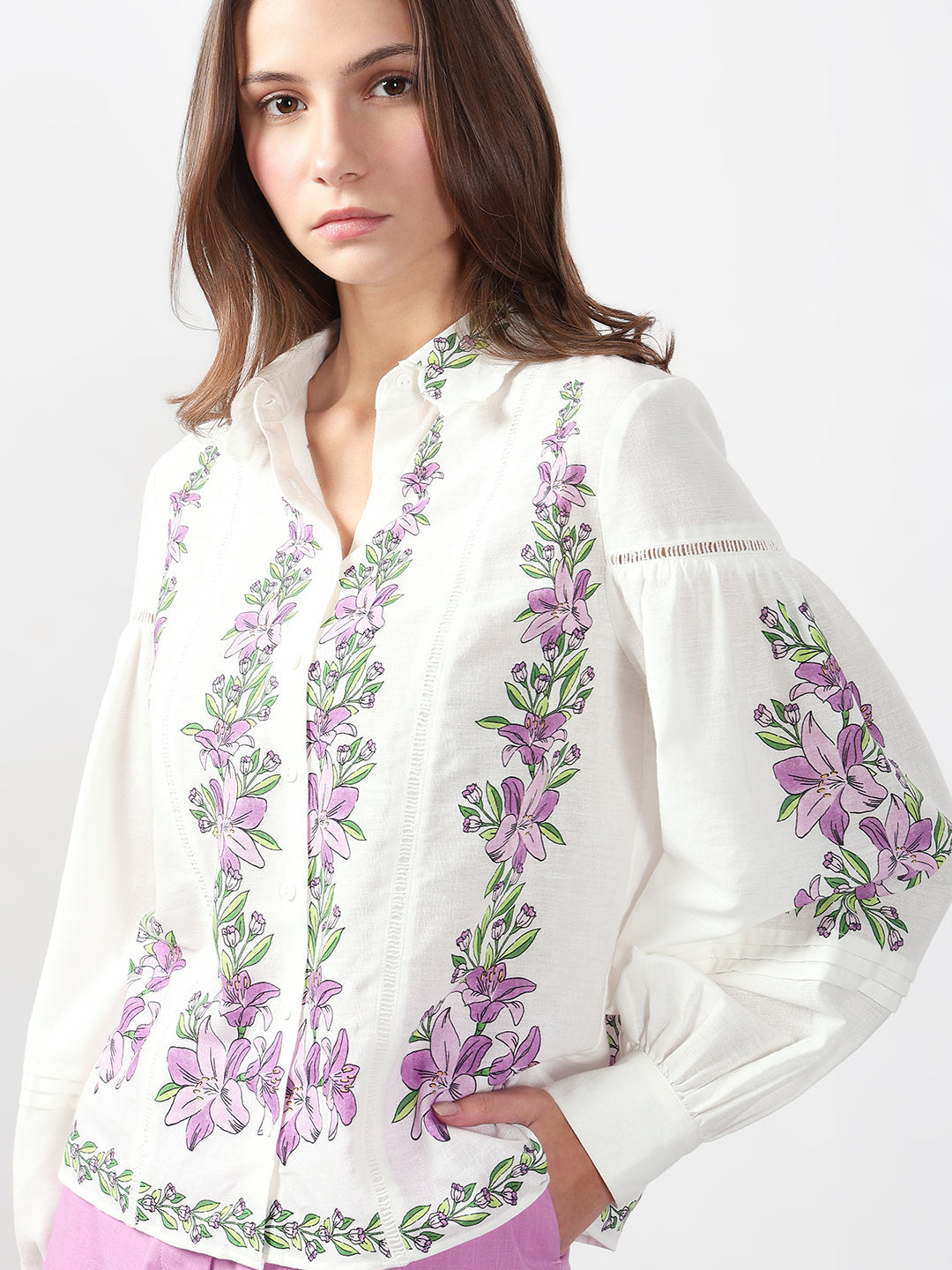 VERO MODA White Floral Print Cotton Shirt
