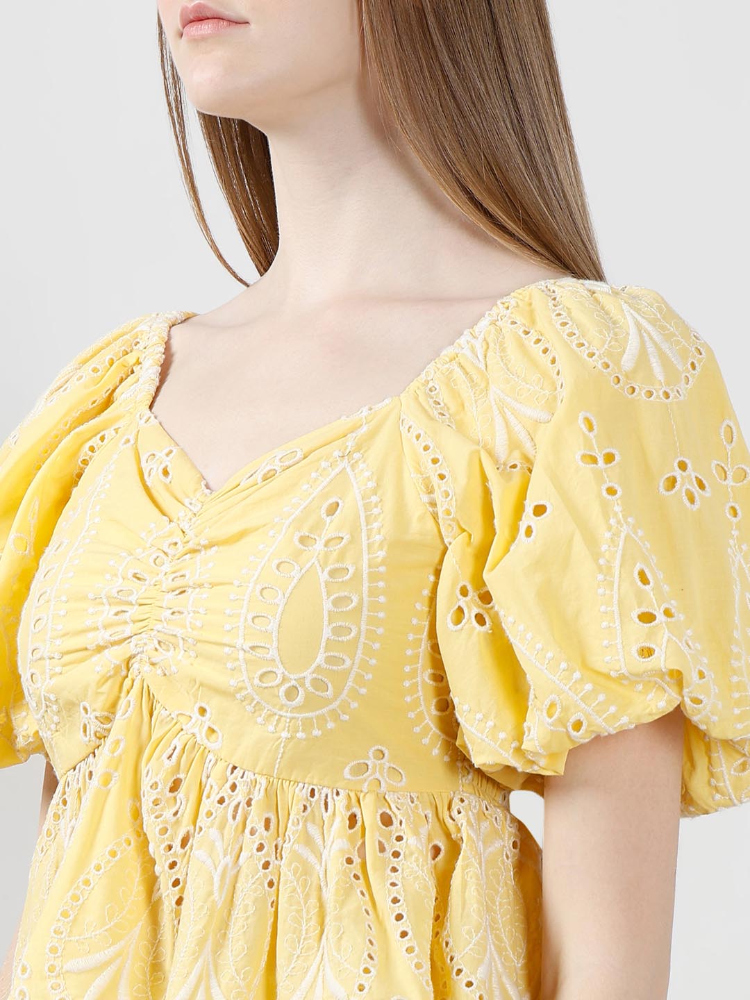 Vero Moda Yellow Schiffli Embroidered Top