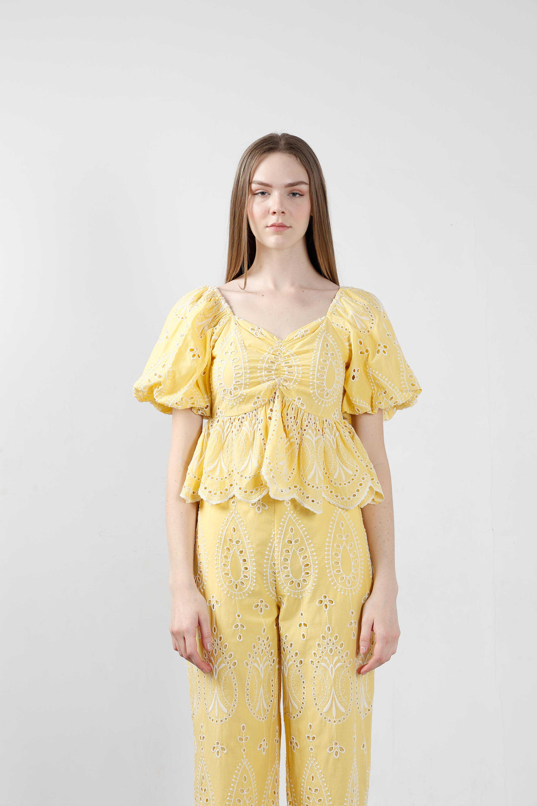 Vero Moda Yellow Schiffli Embroidered Top