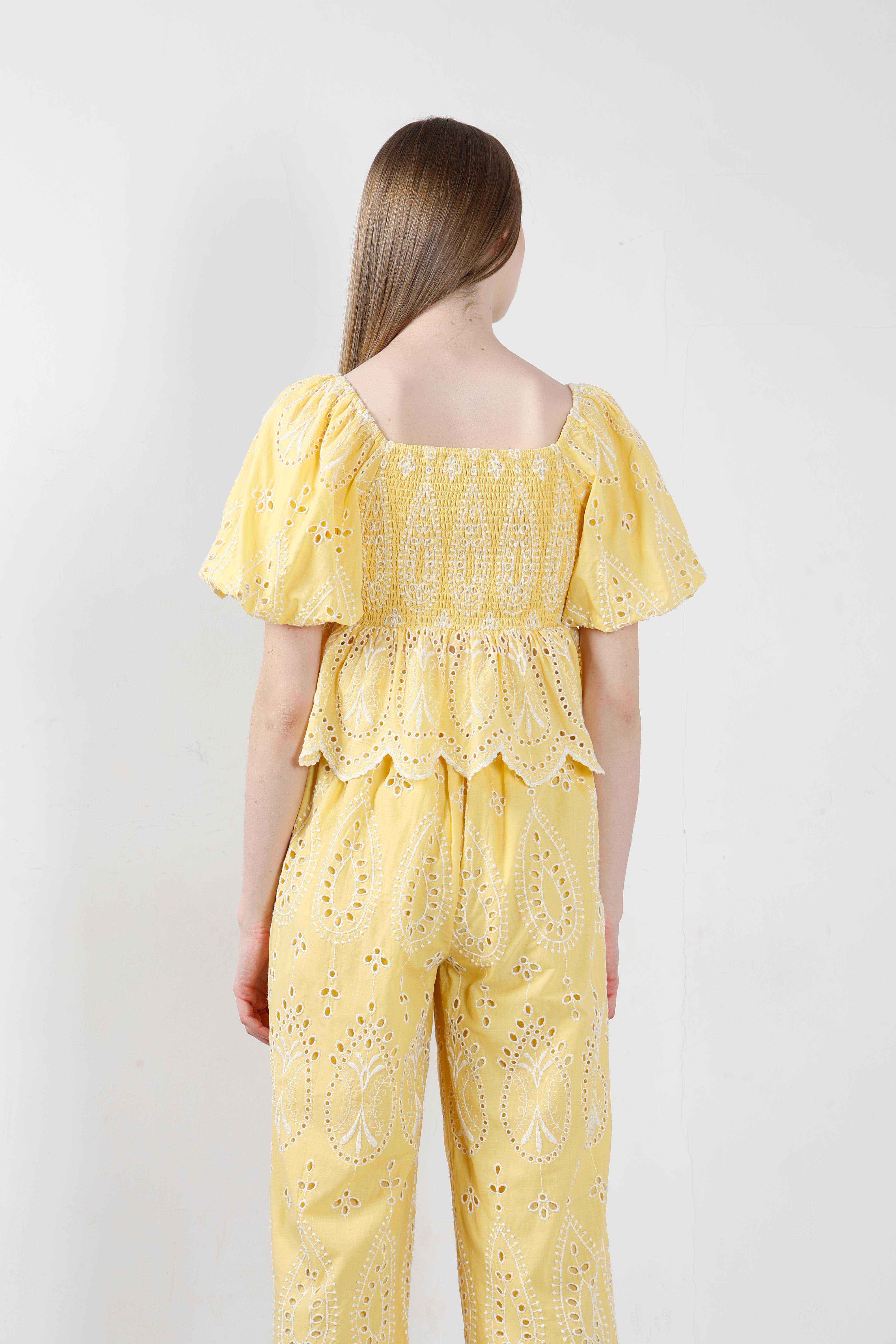 Vero Moda Yellow Schiffli Embroidered Top