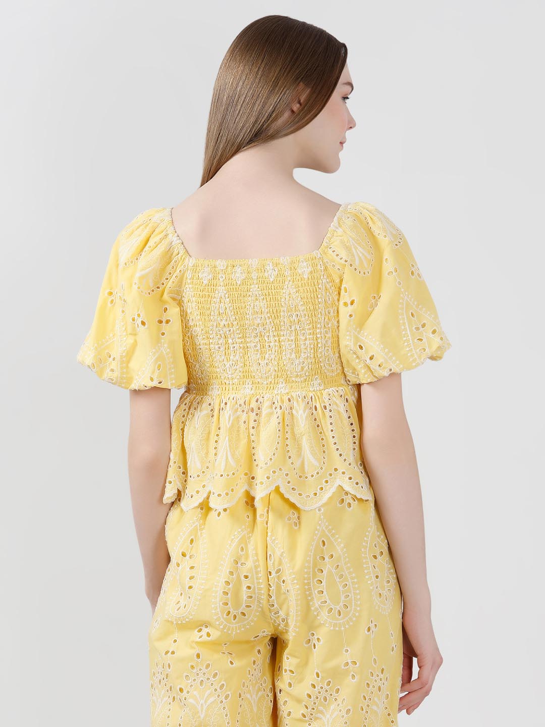 Vero Moda Yellow Schiffli Embroidered Top